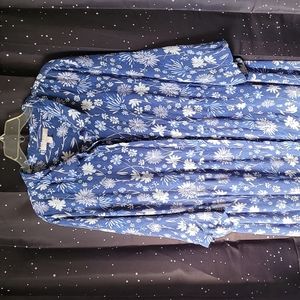 Woman Within 32W dark blue dress with white floral design.